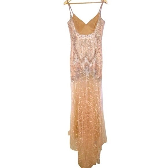 Jovani Style 49569 Fit & Flare Beaded Embroidered Mermaid Blush Gown Size 6 - Picture 7 of 16